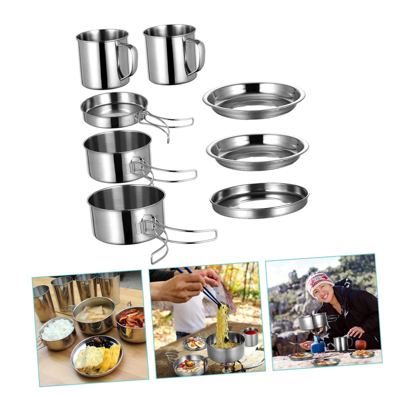 Tragbares Campingkochgeschirr Edelstahl 8 Stück Mit Tasche Leichter Outdoor Topf Und Pfannensatz Antihaftbeschichtet Für Wandern Picknick Rucksacktouristen
