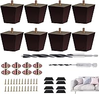 Vista 7 de Juego de 4 patas cuadradas para sofá, patas de repuesto de madera de 3 pulgadas para muebles, color marrón oscuro