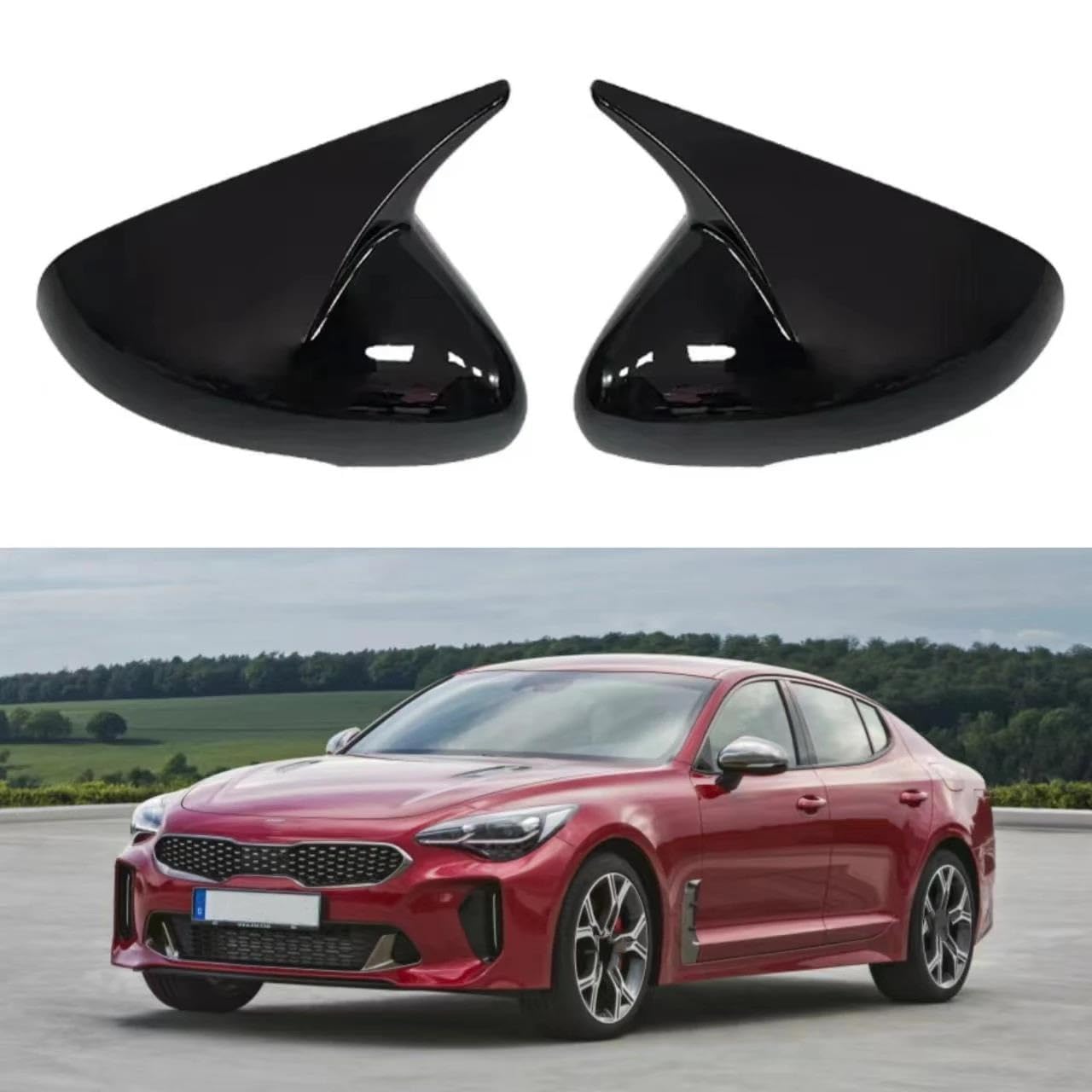 Nakładki na lusterko wsteczne do samochodu osłona lusterka wstecznego do KIA Stinger 2018 2019 2020 2021 2022 dekoracyjna pokrywa lustra z samoprzylepnym stojakiem, połysk czarny