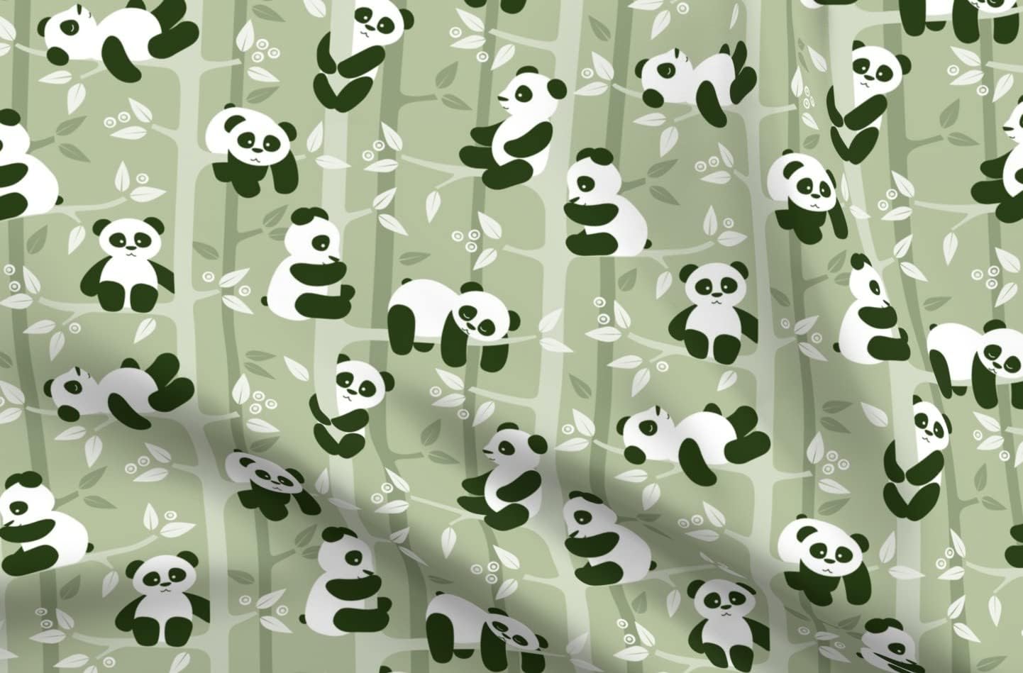 Spoonflower Fabric - Panda Forest Kids Animals Bear Army Green Monochrome Jungle China Printed on Upholstery Velvet Fabric Fat Quarter - Upholstery Home Decor Bottomweight Apparel