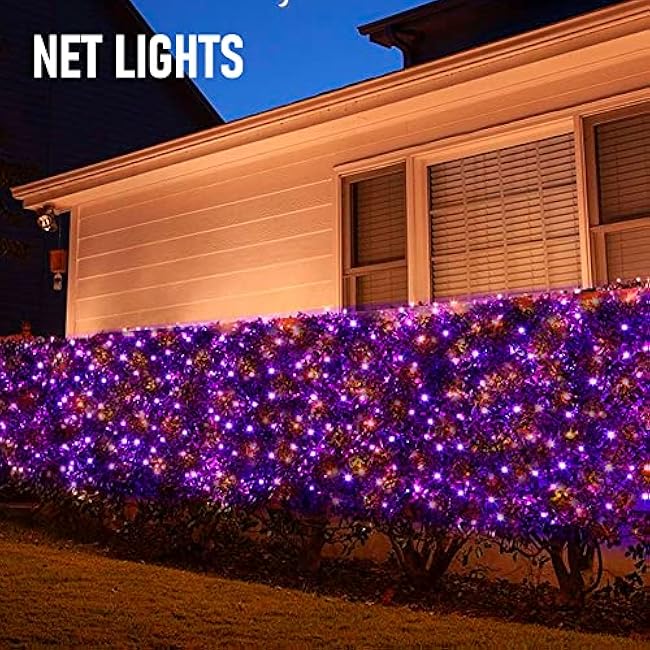 TW SHINE Halloween 200 LED Net Lights, 9.8 FT x 6.6 FT Connectable Waterproof Decorations with 8 Modes for Outdoor Garden Holiday Party (Purple & Orange)