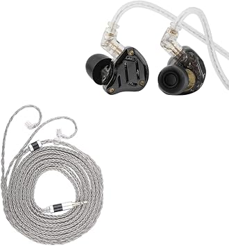 Linsoul KZ ZS10 PRO 2 in Ear Monitor IEM Black, with Mic+Tripowin Zonie 2M IEM CableRecessed 2Pin, Grey