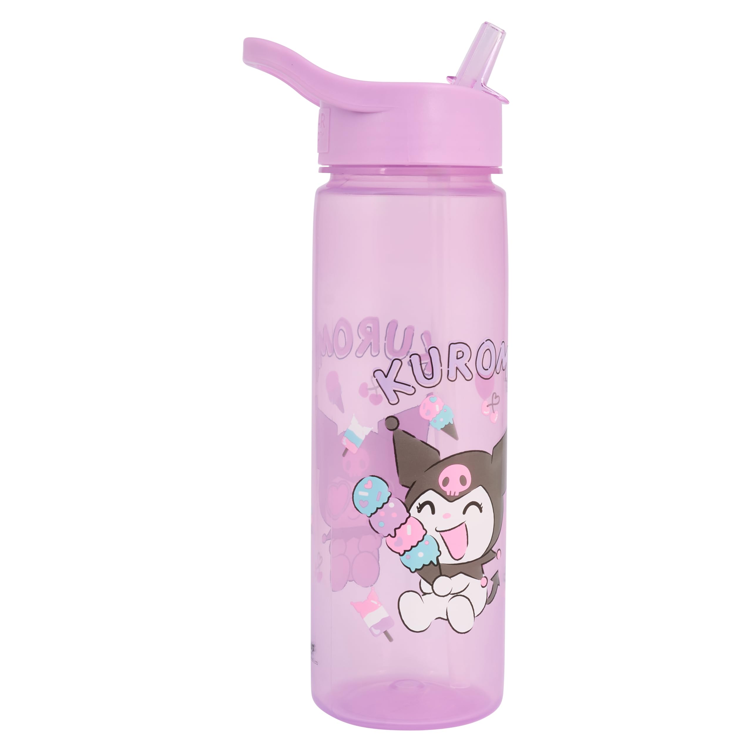 Kuromi Water Bottle with Straw – Reusable Kids 600ml – Official Merchandise by Polar Gear – BPA Free & Recyclable Plastic, Purple