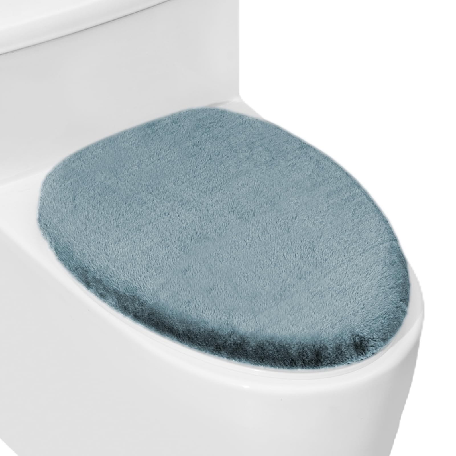 lanseyixiu Soft Plush Toilet Lid Cover for Bathroom, Machine Washable Toilet Seat Covers, Fits Most Round Elongated and Oblong Lids, Easy Installation& Cleaning (Blue gray)