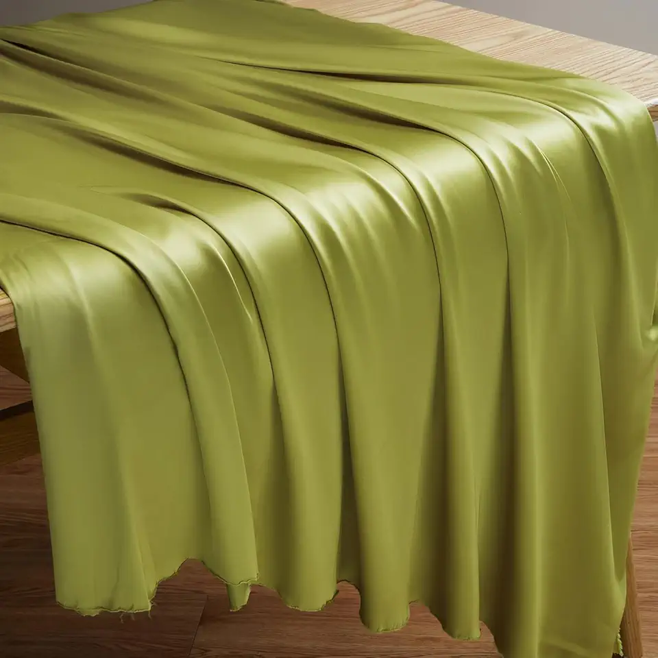 150 cm de largura, tecido de cetim de ácido acético, forro de cetim, pijama, tecido de seda real suave e sedoso (verde abacate