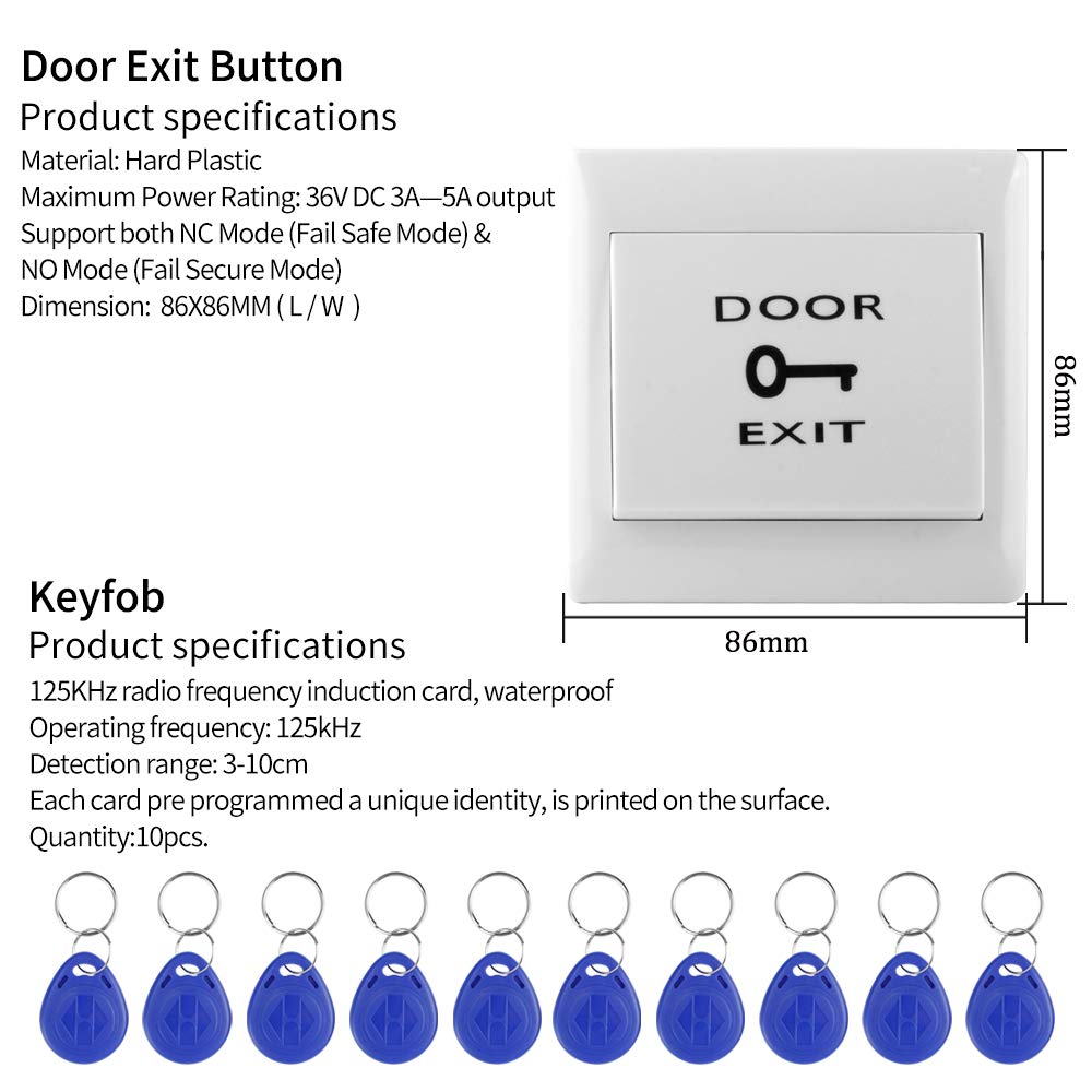 Dongyang RFID Kit de système de contrôle d'accès à la porte Serrure de porte avec boulon NC électrique + bloc d'alimentation + 10 pièces de porte-clés Ensemble complet