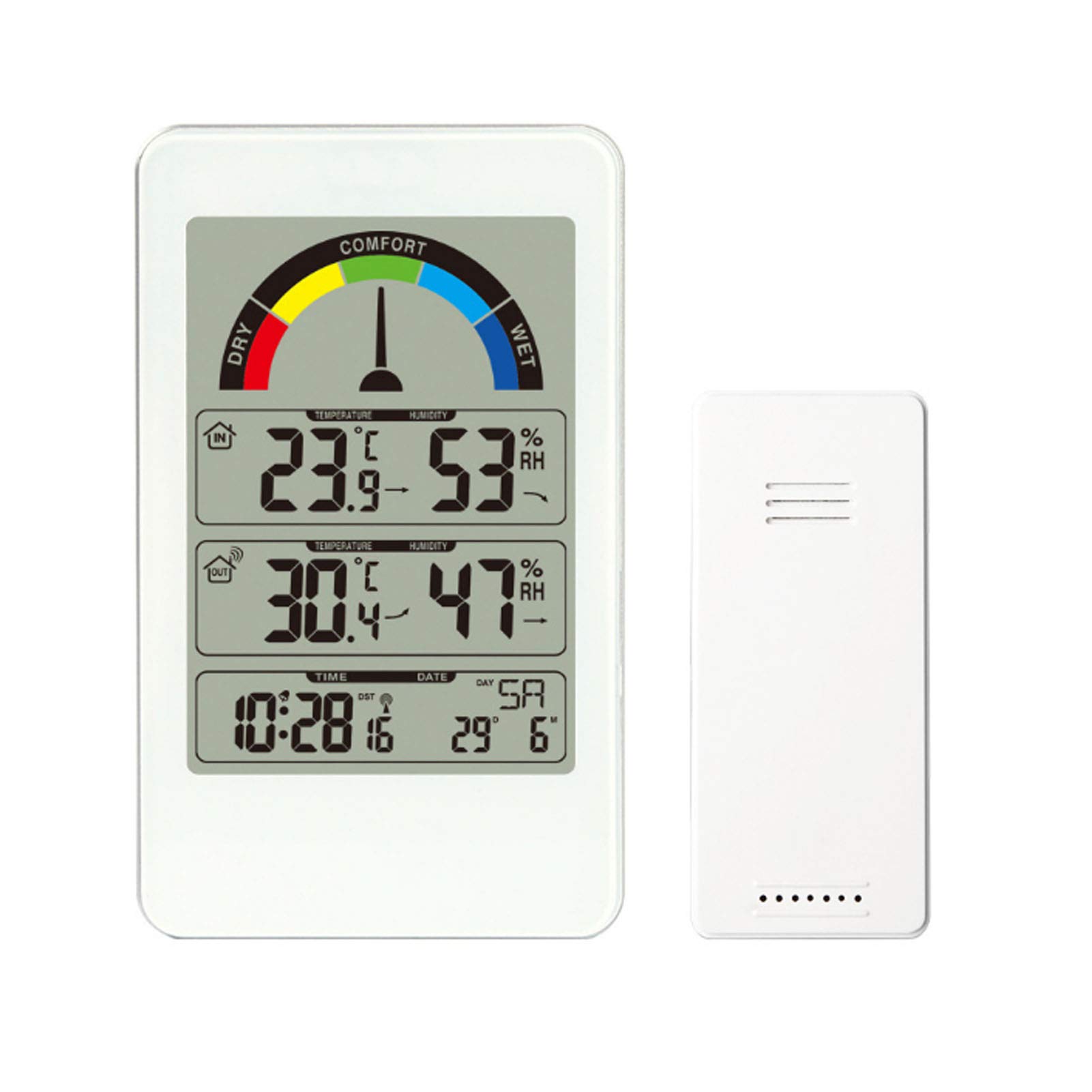 Wetterstation, Wecker, buntes LCD-Display, Temperatursensor, Wettervorhersageuhr mit Wettermonitor, Innen- und Außenthermometer