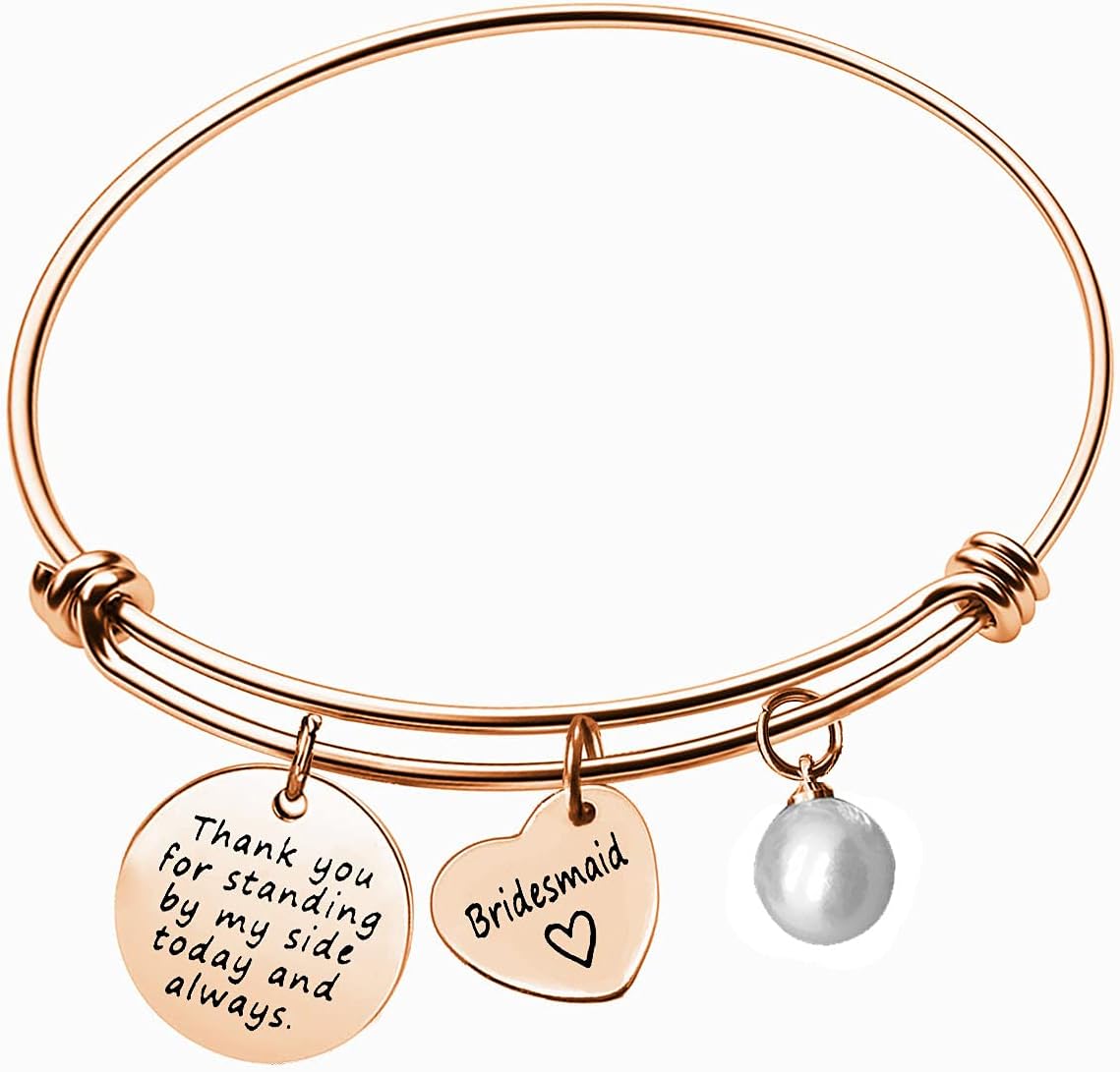 Dabihu Bridesmaid Gift from Bride Bridesmaid Adjustable Bracelet Thank You for Standing by My Side Bangle Wedding Gift for Best Friends Sister Thank You Gifts Appreciation Bracelets Jewelry Gifts