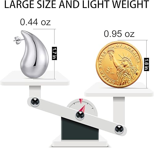 Miniatura 8 de Aretes de aro de oro grueso para mujer, ligeros, chapados en oro de 18 quilates, hipoalergénicos, con forma de gota de agua, aretes de gota de moda