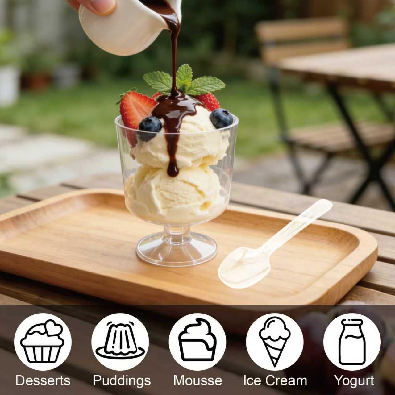 120 Pack Parfait Cups with Spoons(5 oz),Mini Plastic Dessert Cups, Appetizer Cups Shooter Cups for Party Yogurt Parfait Jello Fruit(The Set Includes: 60 Cups and 60 Spoons)