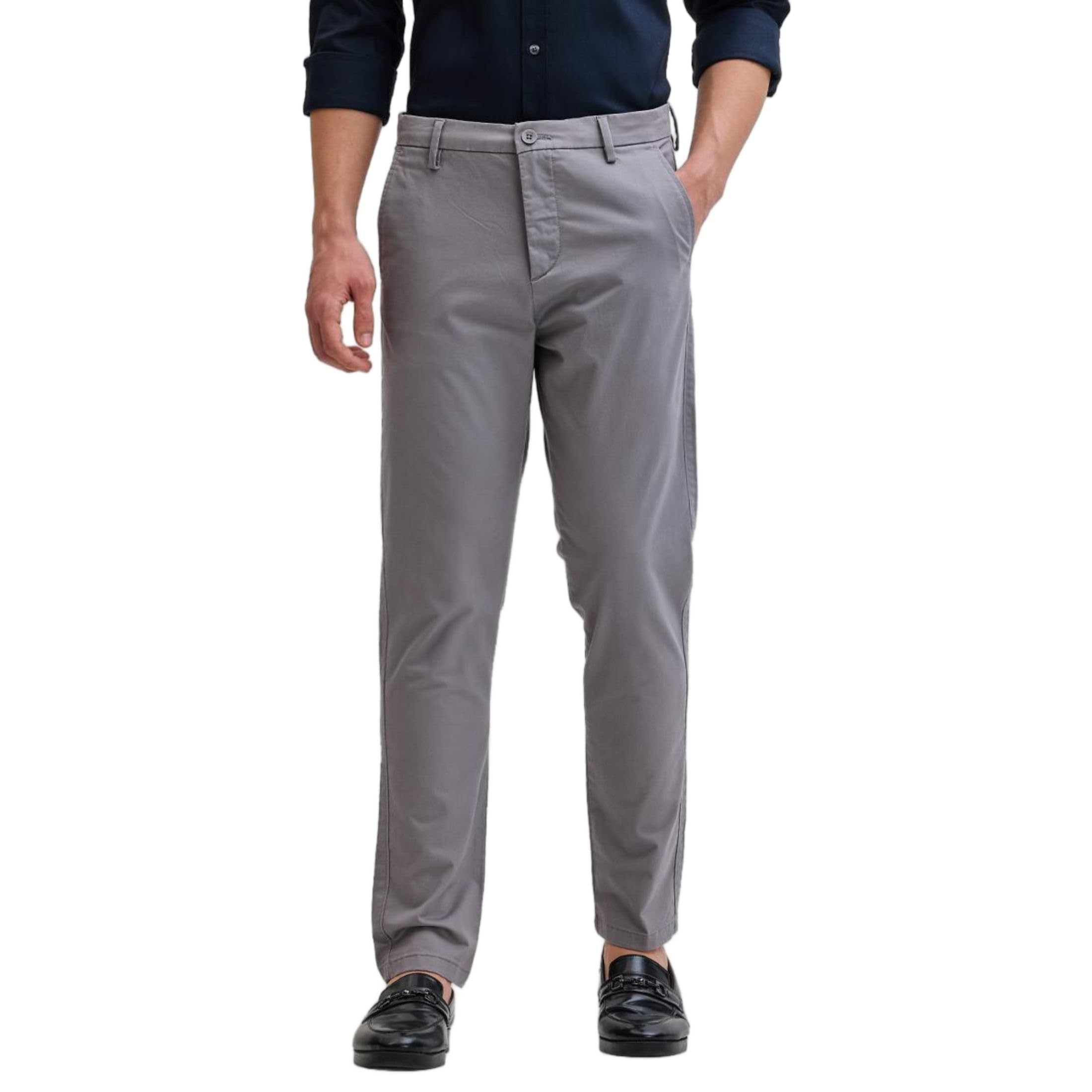 snitch Light Grey Formal Slim Fit Trousers-picture-22