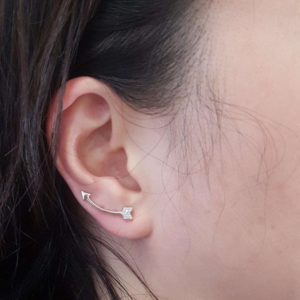 Dazzlingrock Collection 0.06 Carat (ctw) Round Cut White Diamond Ladies Arrow shaped Climber Earrings, Sterling Silver