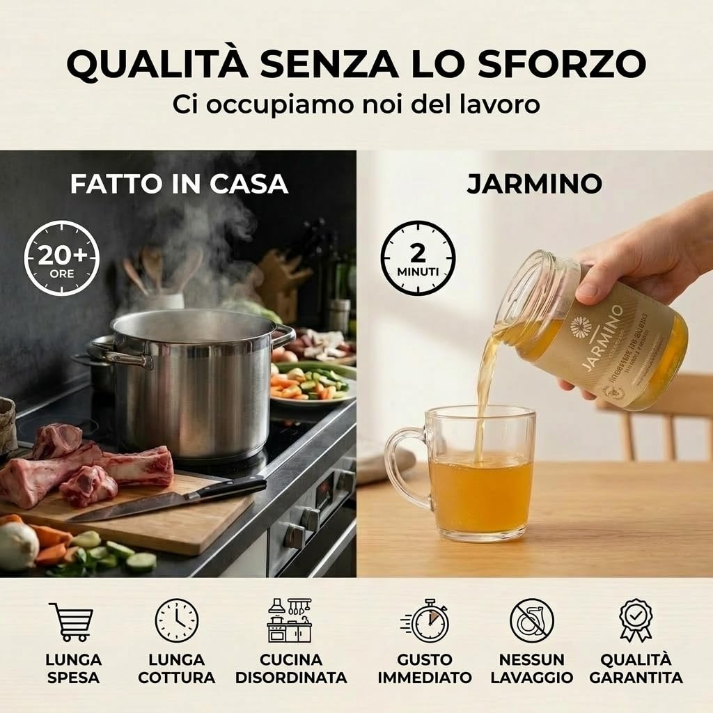 JARMINO brodo biologico di ossa di vitello (6x 350ml) | collagene naturale e acido ialuronico | organico e puro | Bevanda salutare o come base per zuppe e salse