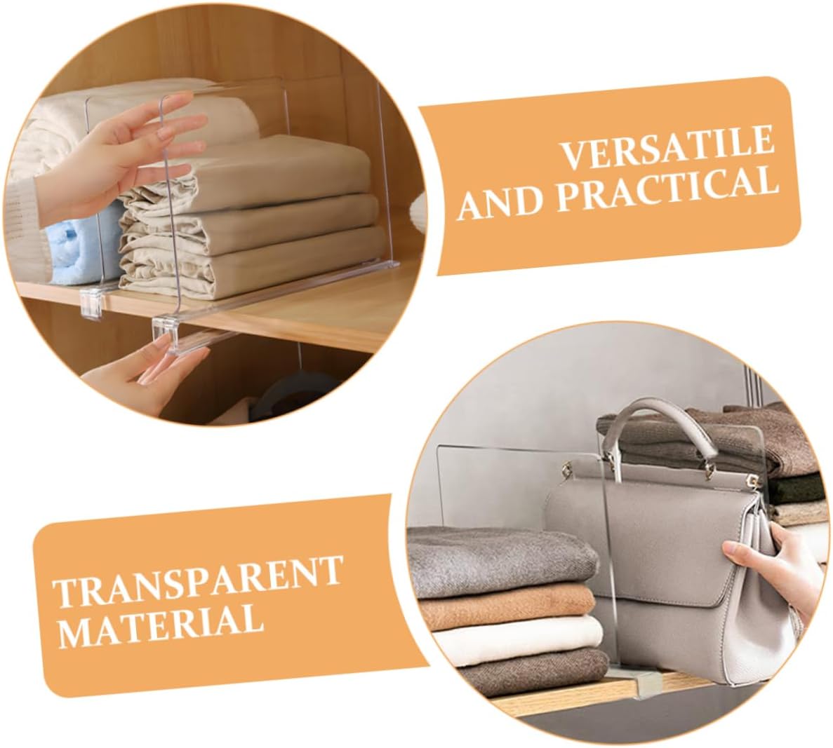 6pcs Transparent Wardrobe Shelf Dividers Clothes and Purse Organizer for Closet Storage Sleek Design Easy Setup and Reusable for Home Organization