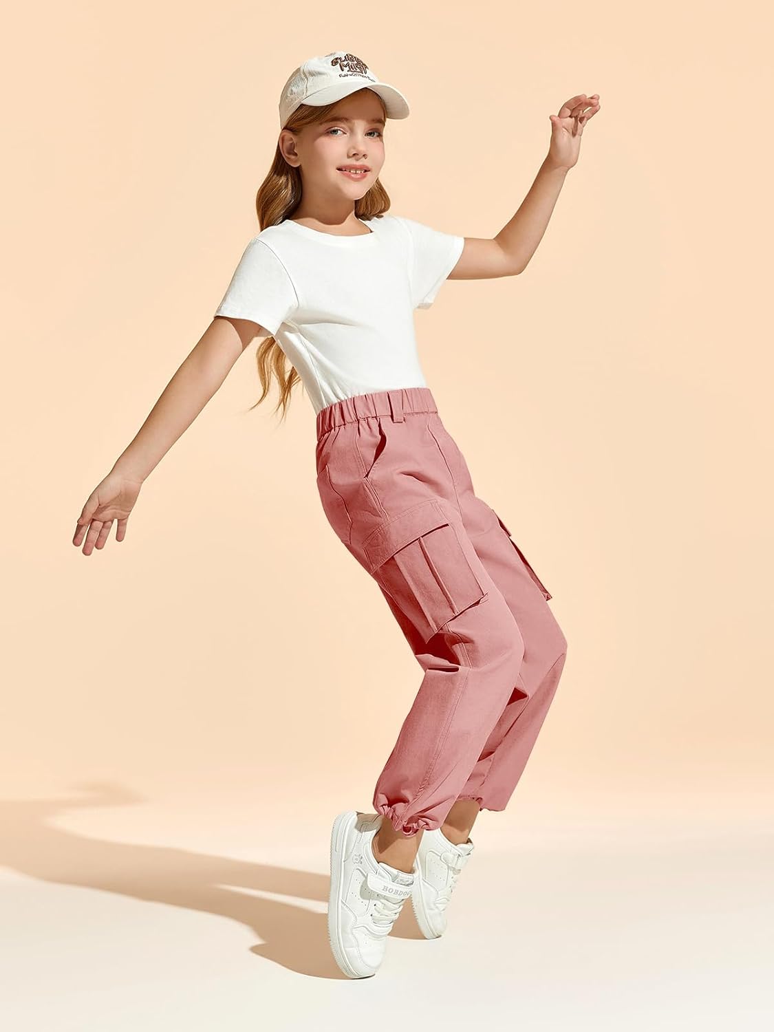 Haloumoning Girls Cargo Pants Casual Baggy Wide Leg Elastic Waist Jogger Trousers with Pockets 5-14 Years - Image 3