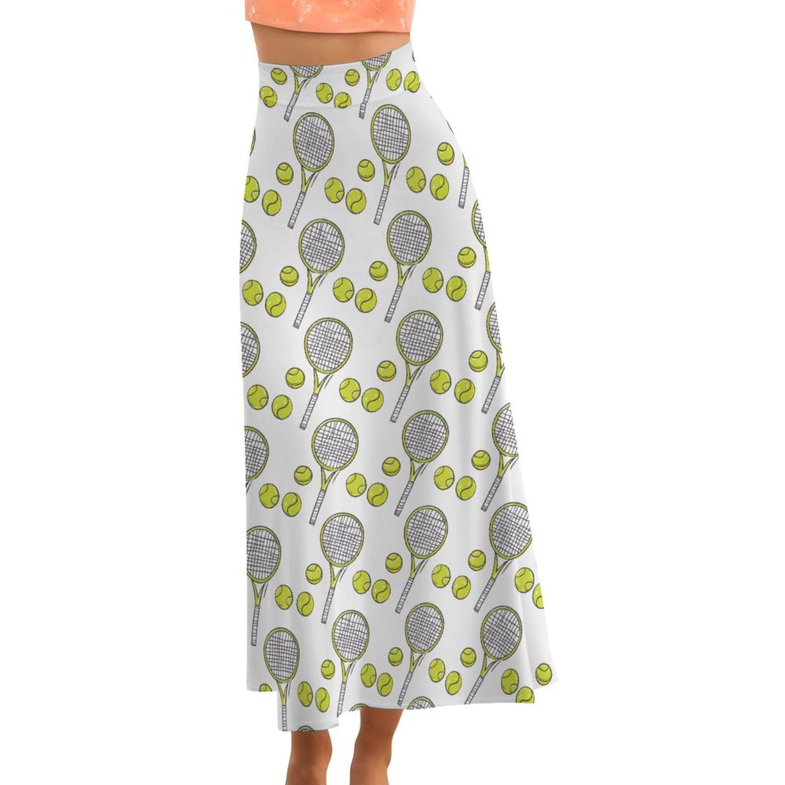 Tennis Pattern Women Maxi Skirt High Waist Long Skirts Casual Party Club L