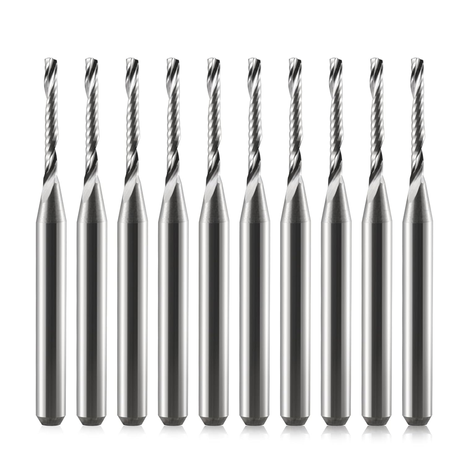 O Flute End Mill 1/8 Shank ,1/16 Cutting Dia,12mm CEL, Carbide CNC Router Bit 1/8 Single Flute Up Cut Spiral Bits for Acrylic Plastic Pack of 10