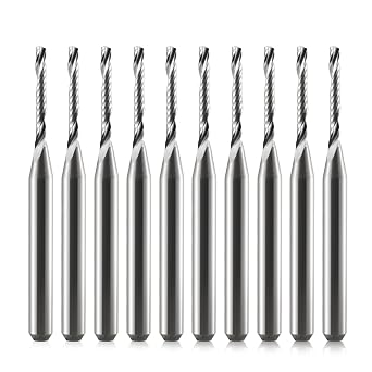 O Flute End Mill 1/8 Shank ,1/16 Cutting Dia,12mm CEL, Carbide CNC Router Bit 1/8 Single Flute Up Cut Spiral Bits for Acrylic Plastic Pack of 10