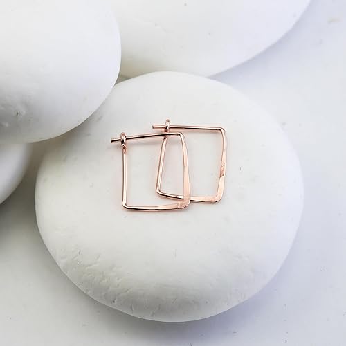 Miniatura 3 de Thin Hammered Hoop Earrings, Elegant Geometric Solid Sterling Silver, Gold Filled, and Rose Gold Filled for Women by Lotus Stone Jewelry (Rose Gold,