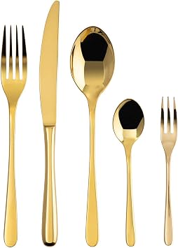 سامبونيت - مجموعة أدوات مائدة TASTE لـ 12 شخصًا، 60 قطعة من الفولاذ المقاوم للصدأ PVD، آمنة للاستخدام في غسالة الأطباق، ذهبية