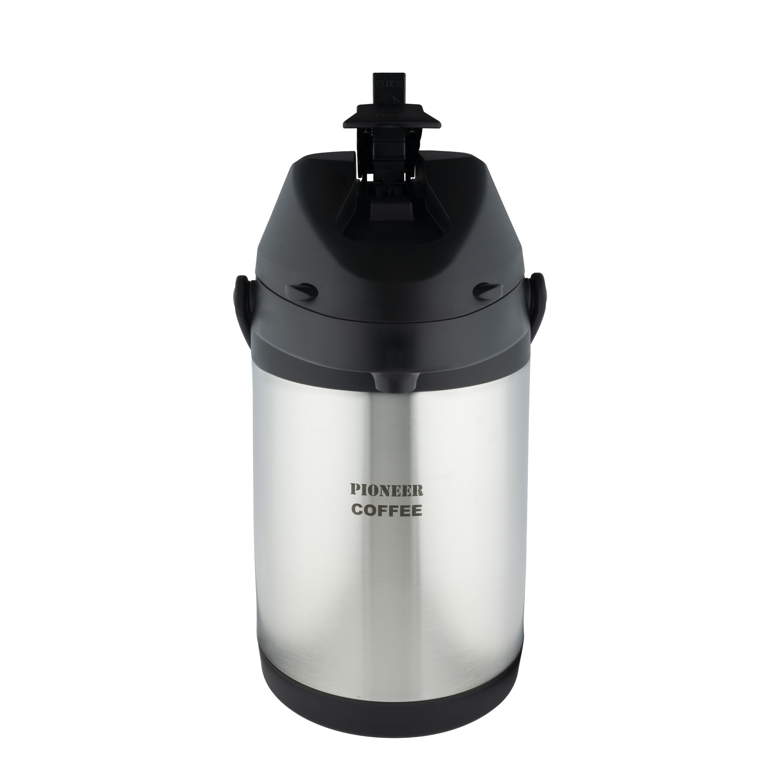 Pioneer 3.0L Stainless Steel Lever Airpot, Leakproof Flask for Hot and Cold Drinks, Easy Pump Drink Dispenser for Events with Coffee Label, Silver