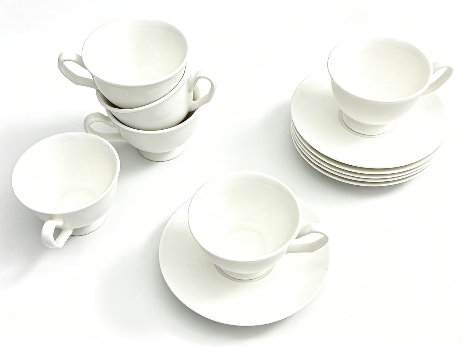 2.5 oz Fine Bone China Espresso Cups Set of 6 with Saucers, Lightweight Translucent Demitasse Cups for Turkish Coffee, Elegant White Ceramic Espresso Shot Cups & Saucers - White