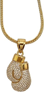 GIFTS INFINITY Boxing Glove Pendant Necklace Iced Out Cubic Zirconia Chain Unisex Hip-Hop Jewelry for Fighters, Athletes, and Champions