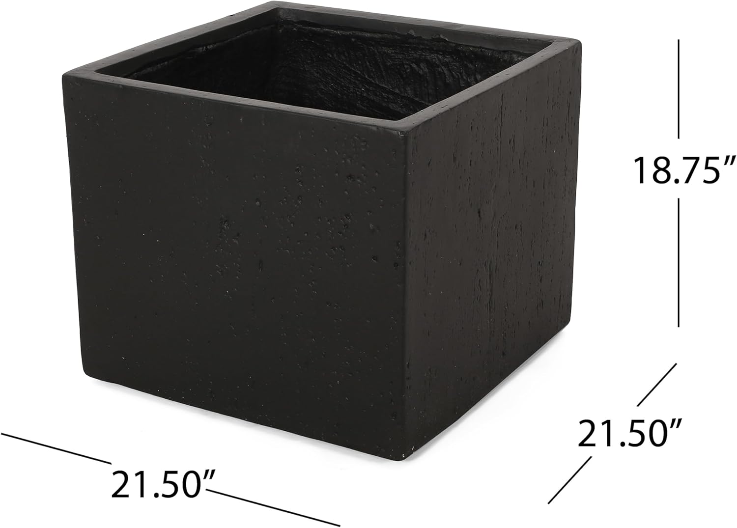 Christopher Knight Home Jorine Cast Stone Planter, Square Patio Urn, Lightweight Concrete Garden Pot, Plant Pot with Drain Plug, Outdoor Large Planter for Backyard Garden Poolside, 21.50" Black