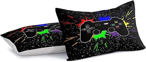 Miniatura 4 de Juego de ropa de cama para videojuegos tamaño individual, juego de edredón gamer para niños, niñas y adolescentes, microfibra suave, coloridos y