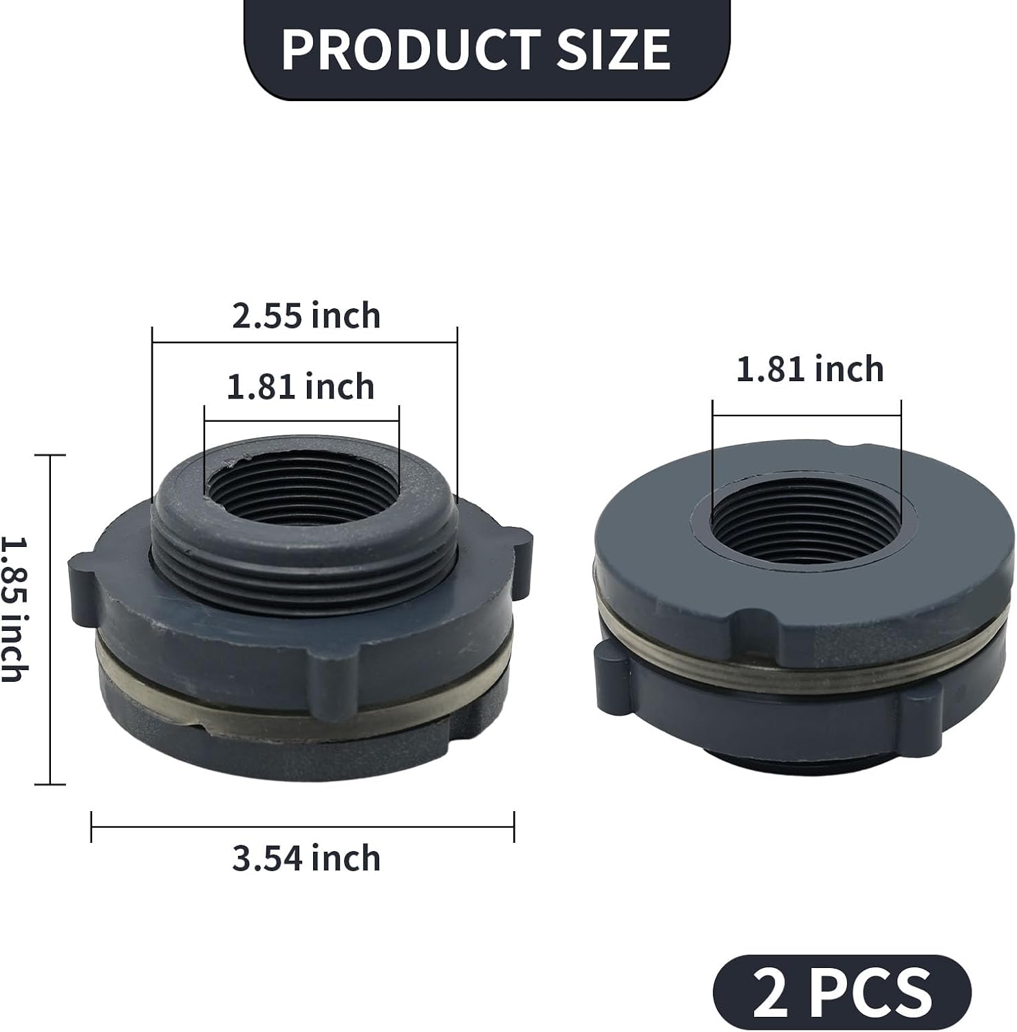 2PCS 1.5" Bulkhead Fitting PVC Partition Accessories Aquarium Fitting 1-1/2 inch PVC Inner Wire Suitable for Rain Barrels, Aquariums, Water Tanks (1.5 Inches) image 2