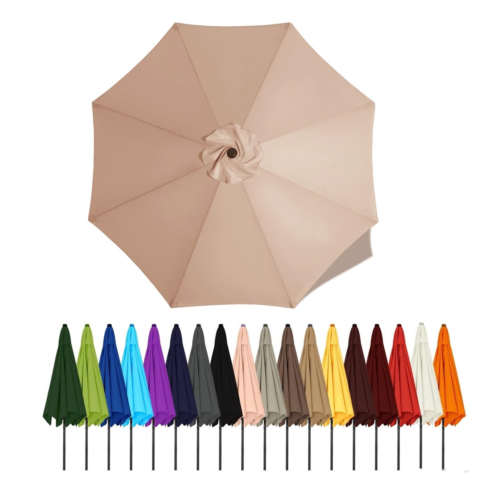 Duchunsheng Replacement Canopies Parasols 6 Rib/8 Arms Blue Gray Green White Umbrella Canopy 2 2.5 2.7 3 4M Waterproof Anti-UV Sun Umbrella Parasol Cover Outdoor Patio Garden(Champagne,2.7m - 8Ribs)