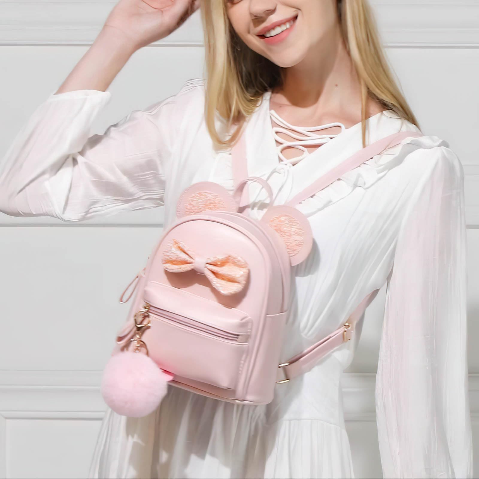 Hifot Sac à Dos Mignon pour Fille, Cartable Maternelle avec Nœud Papillon, Mini Kawaii Sac de Voyage, Cadeau