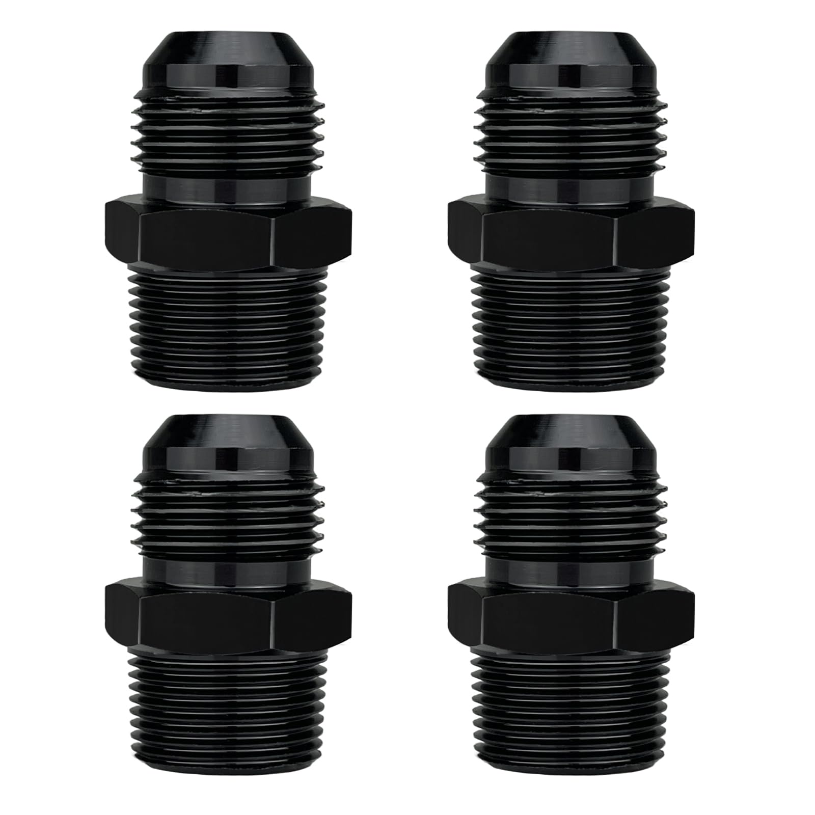 10AN Male Flare to 1/2" NPT Pipe Fitting Adapter Aluminum Straight Black, Pack of 4