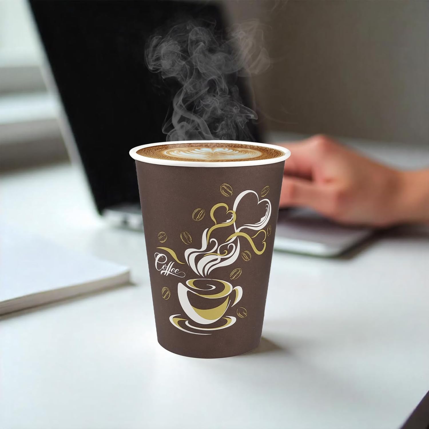 500pcs 12 oz Paper Cups, Disposable Hot Beverage Coffee Cups for Cafes, Offices, Homes, Parties, Picnic Travel, Indoor & Outdoor Activities, Brown