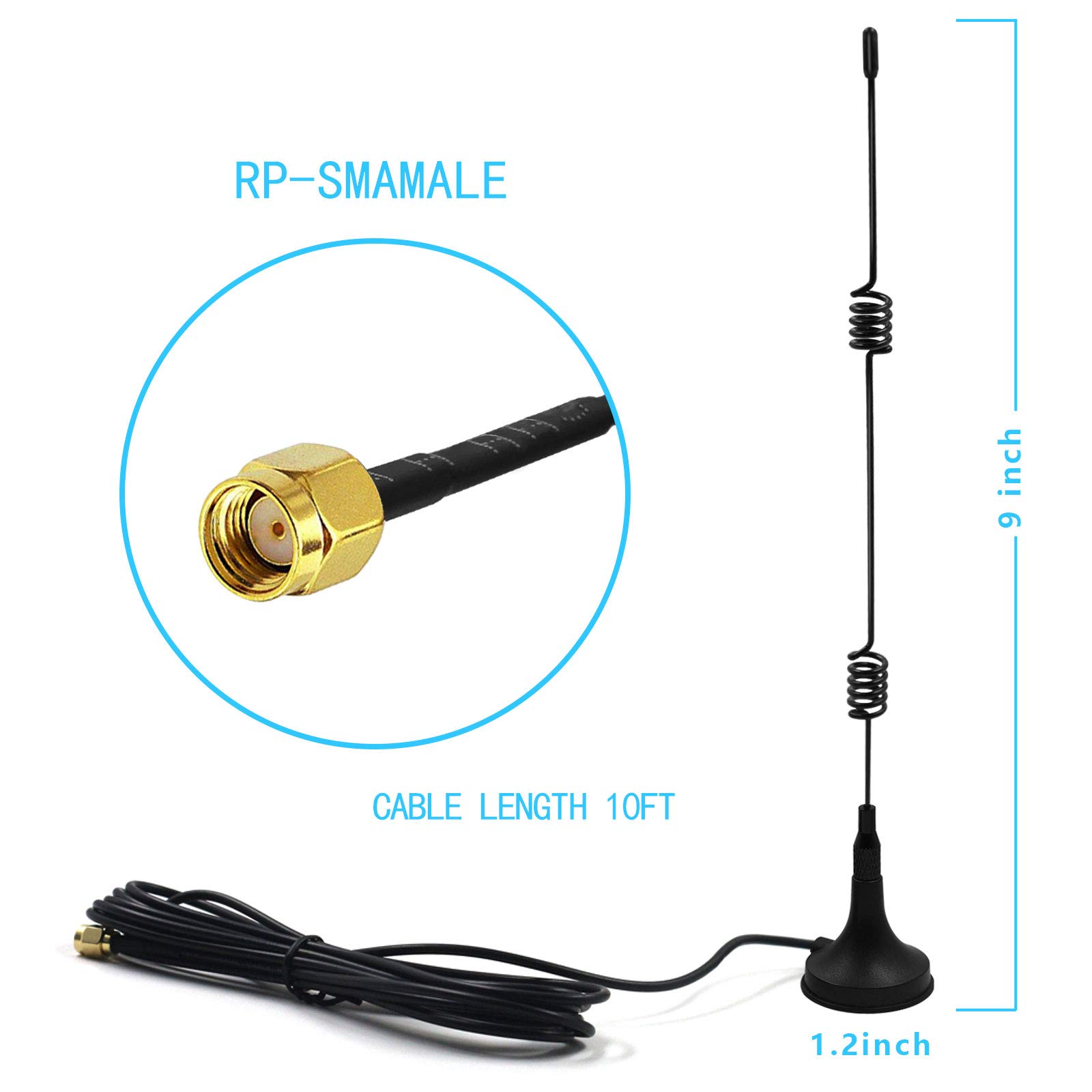 SEBIKAM High Gain Wi-fi Booster HD Wireless Camera Antenna with Magnetic Stand Base 9.85Ft Extension Cable, 2.4GHz, RP-SMA Male Connector, Black
