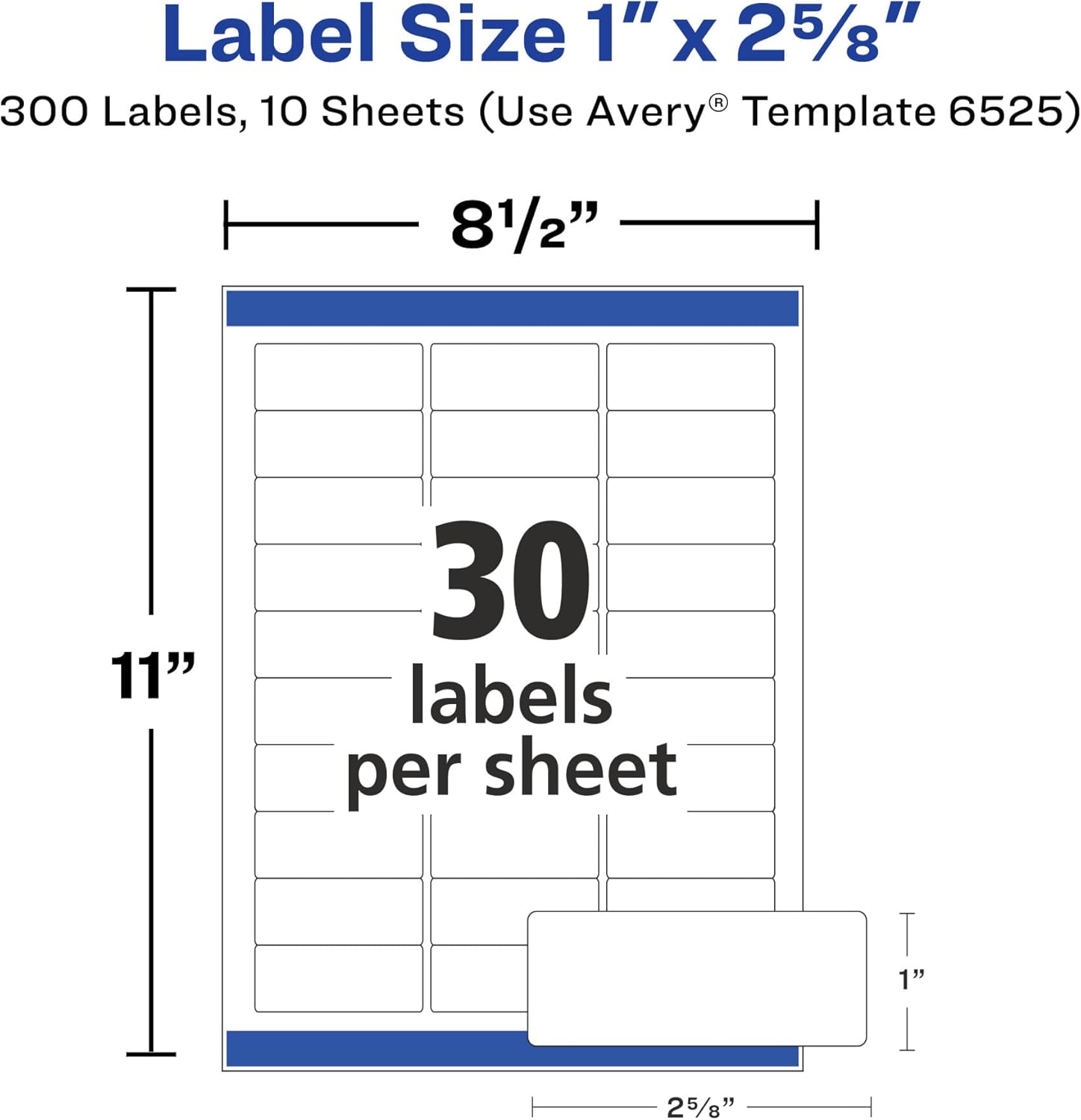 Avery Address Labels, Sure Feed and Easy Peel Technology, Glossy White Labels, 1" x 2-5/8", Permanent Adhesive, Laser/Inkjet, 300 Total (6525)