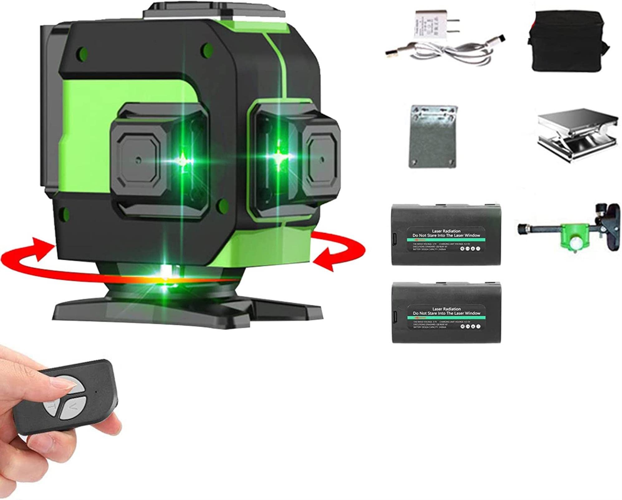 Poziomica laserowa Wielofunkcyjna 3 * 360° 12 linii Poziom 3° Samopoziomujące narzędzie do poziomowania Green Beam Pionowa pozioma linia, IP54 Wodoodporna Przenośna z torbą do przenoszenia Pilot zdaln