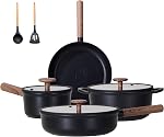 JEETEE Ceramic Cookware Sets 17 pcs, Healthy Pots and Pans Set Non Stick, Induction Kitchen Cooking Pots Set, Oven Safe, PFOA/PFOS Free, Black