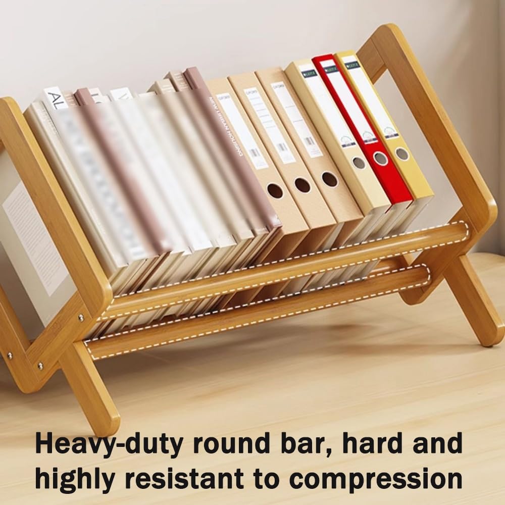Bibliothèque de bureau rétro en bambou inclinable, étagère de rangement élégante en bois pour magazines, livres, fichiers et CD – 40 cm