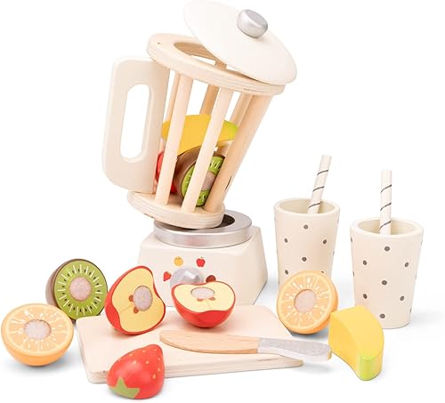 Miniatura 2 de New Classic Toys Juego de batido de madera - Juguete de simulación para niños, juguetes educativos de simulación de cocina y juguete de percepción
