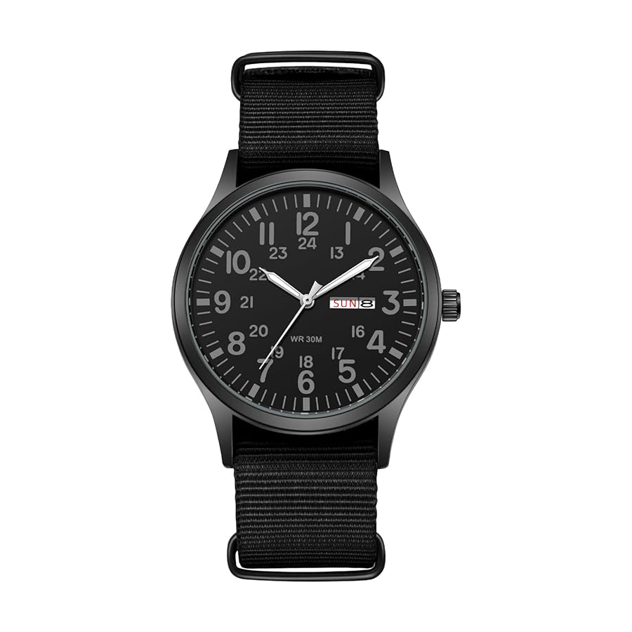 JewelryWe Orologio tattico militare da uomo: pratico datario con numeri  arabi luminosi, cinturino in nylon verde, quadrante grande, orologio da  uomo per alpinismo, equitazione, idea regalo, Nero , : Amazon.it: Moda