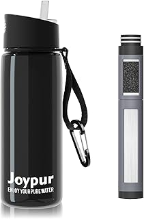 Wasserfilter Flasche 650 ml mit 5‑Stufen Filtration 0,01 µm – trinkflasche mit filter & Kompass, BPA‑frei, 1500 L Kapazität, robust & tragbar für Outdoor, Camping, Wandern, Survival (Schwarz)