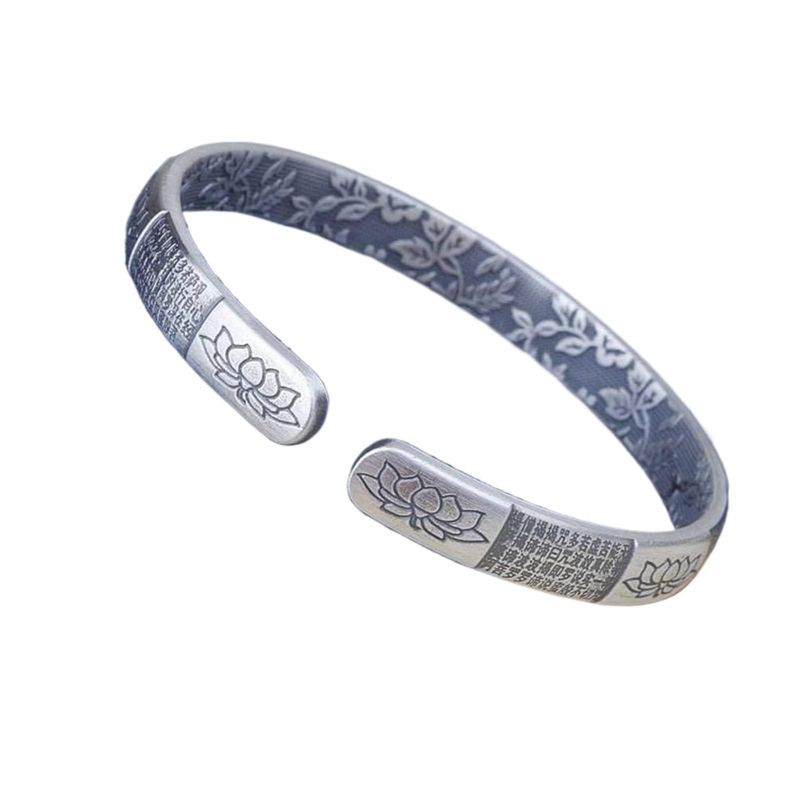 Bracciale in argento, bracciale rigido alla moda, braccialetto in argento 999 con detti buddisti Bracciale aperto femminile buddista Zen us Bracciale in argento Come mostrato i braccialetti possono es