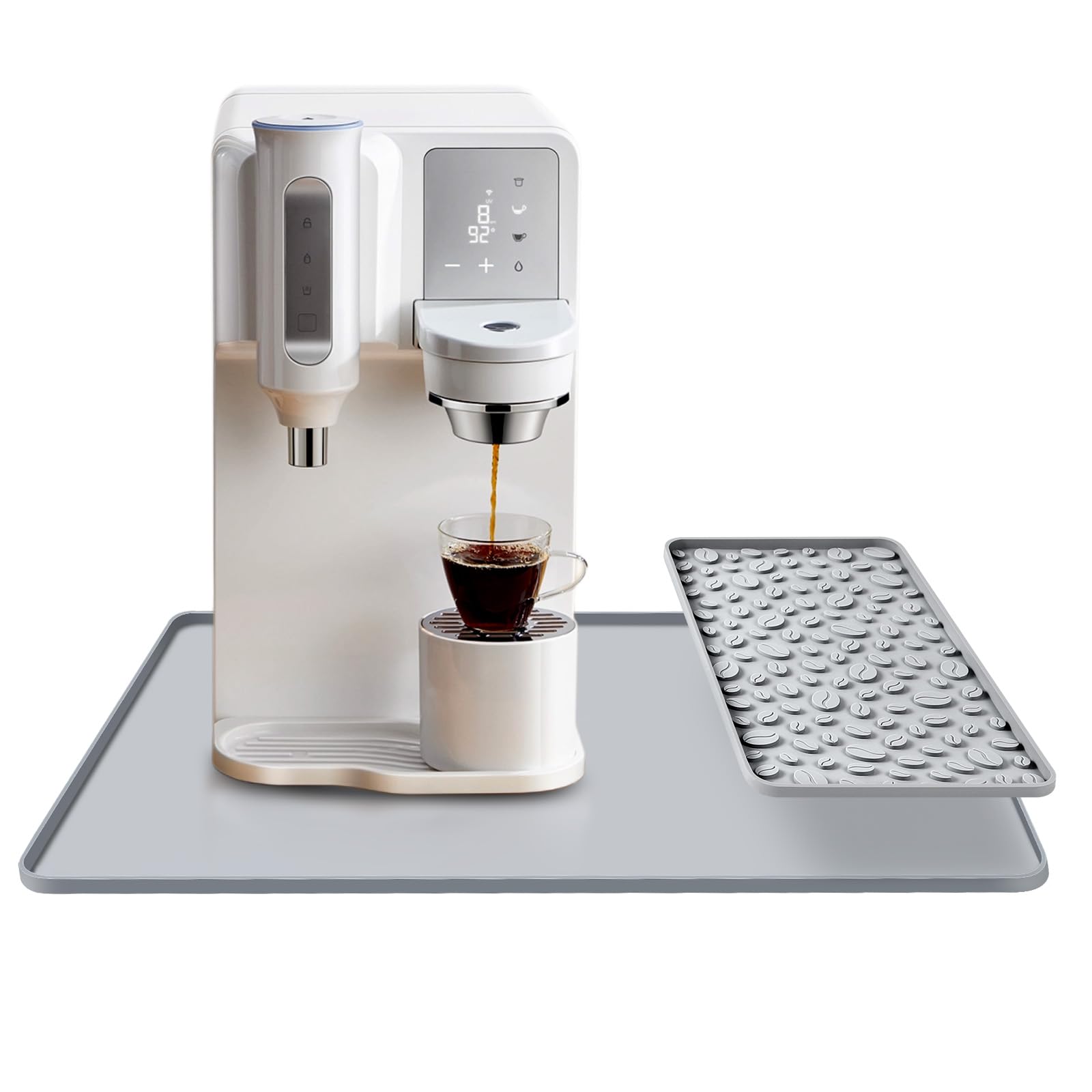 Silicone Coffee Bar Mat 24''x16'' Non-Slip Coffee Maker Mat, Heat-resistant Silicone Mat Detachable Dish Drying Mats for Kitchen Countertops, Waterproof Under Pad (Grey, 24''x16'')