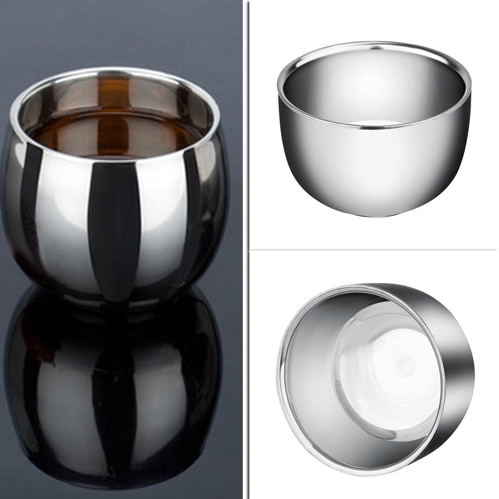 20 jaboneras de doble capa de acero inoxidable de alta calidad, taza de afeitar aislada con forma lisa, 120 ml de capacidad, accesorios de afeitado duraderos y elegantes