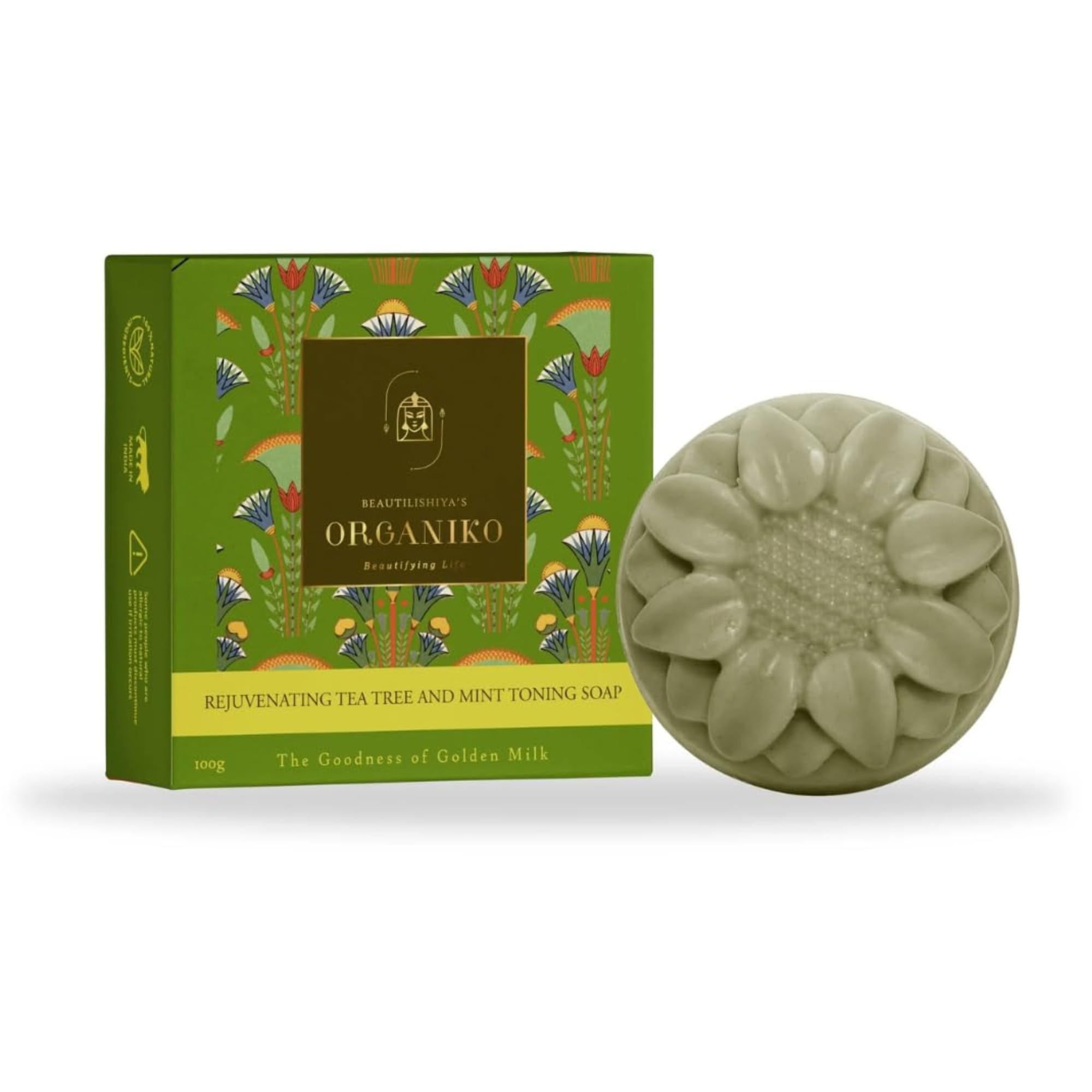 Organiko Tea Tree & Mint Soap for Face & Body | Donkey Milk & Golden Milk Handmade Soap | Acne Control, Skin Brightening & Toning | Natural, Chemical-Free Bath Bar � 100g