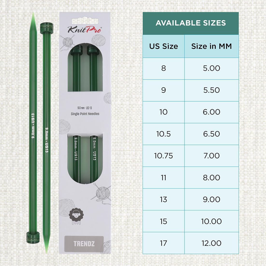 KnitPro Trendz Single Pointed Needles 14" (35cm) | US Size 13 (9mm)