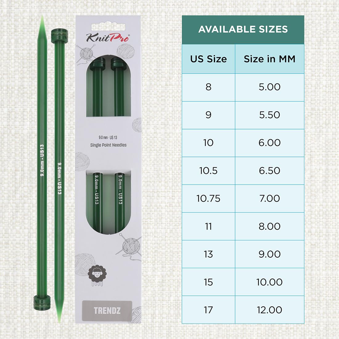 KnitPro Trendz Single Pointed Needles 14" (35cm), Green, 9.00mm - Image 4