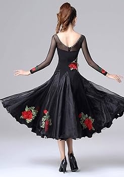 新品 社交ダンス ワンピース ブラック バラ柄　プリント サイズML d1487d3_4.jpg