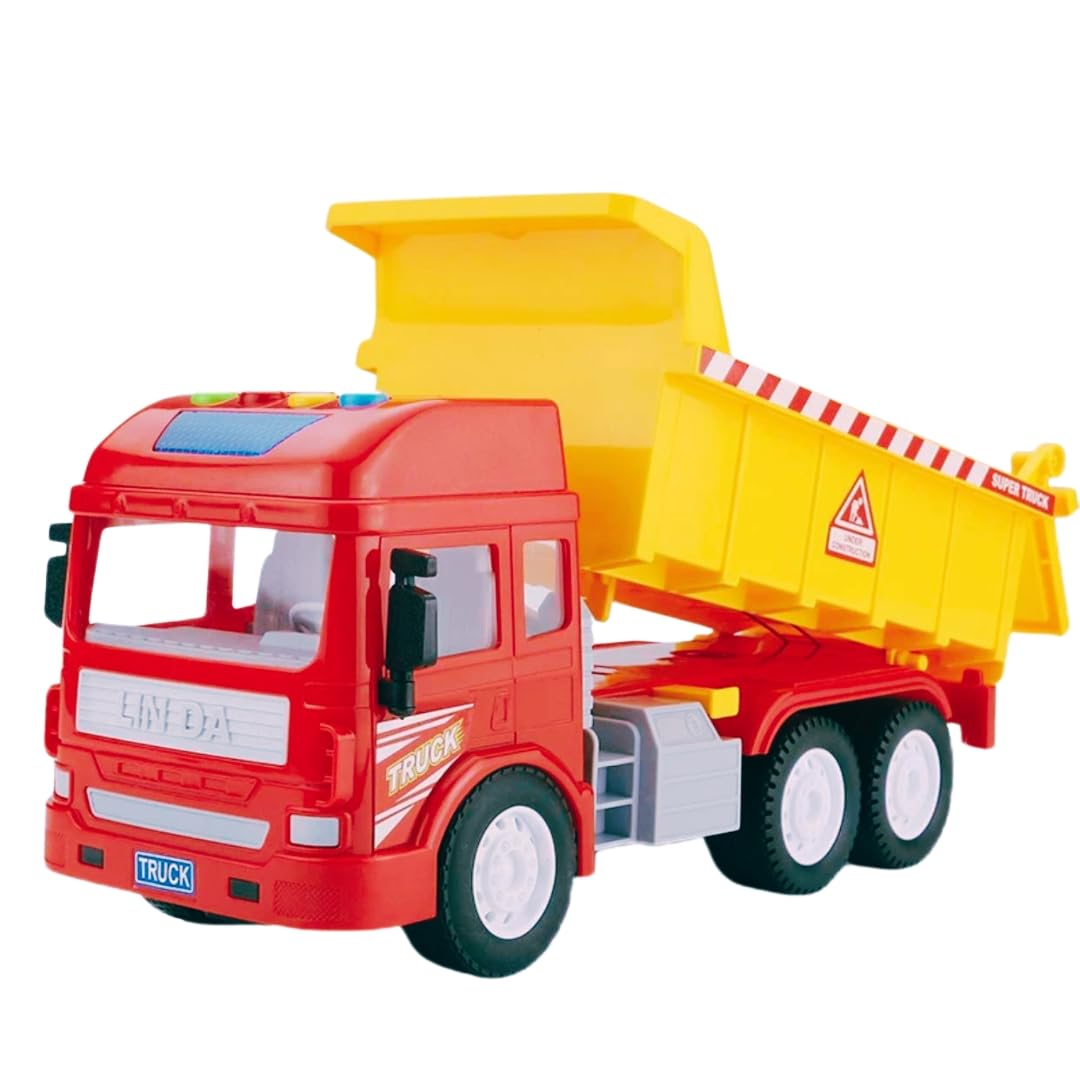 PLUSPOINT Big Dumper Truck Friction Powered Construction Truck Vehicles for Kids with Light and Music Pretend Play Toy Trucks Play Building Vehicles Set for Kids 3-14 Years (Big Dumper)